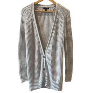 Banana Republic Factory Cotton Ribbed Grey Knit V-Cardigan Buttons Women's Small
